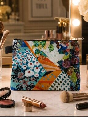 Jan Brandt Canvas Fabric Textile Artist Vibrant Zipper Protective Pouch NWOT